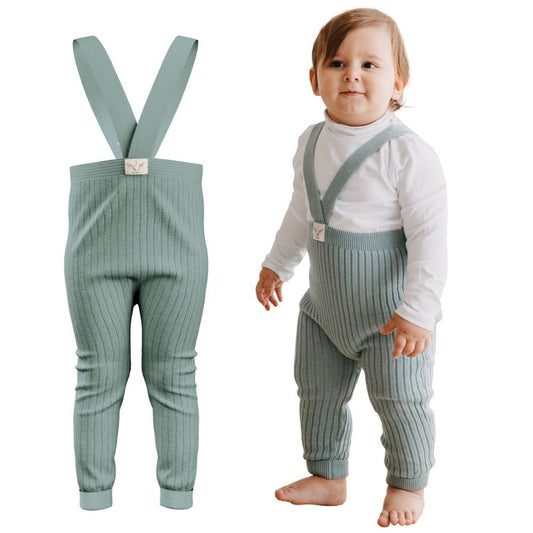 Organic Knitted Baby Tight with Suspenders-Mint