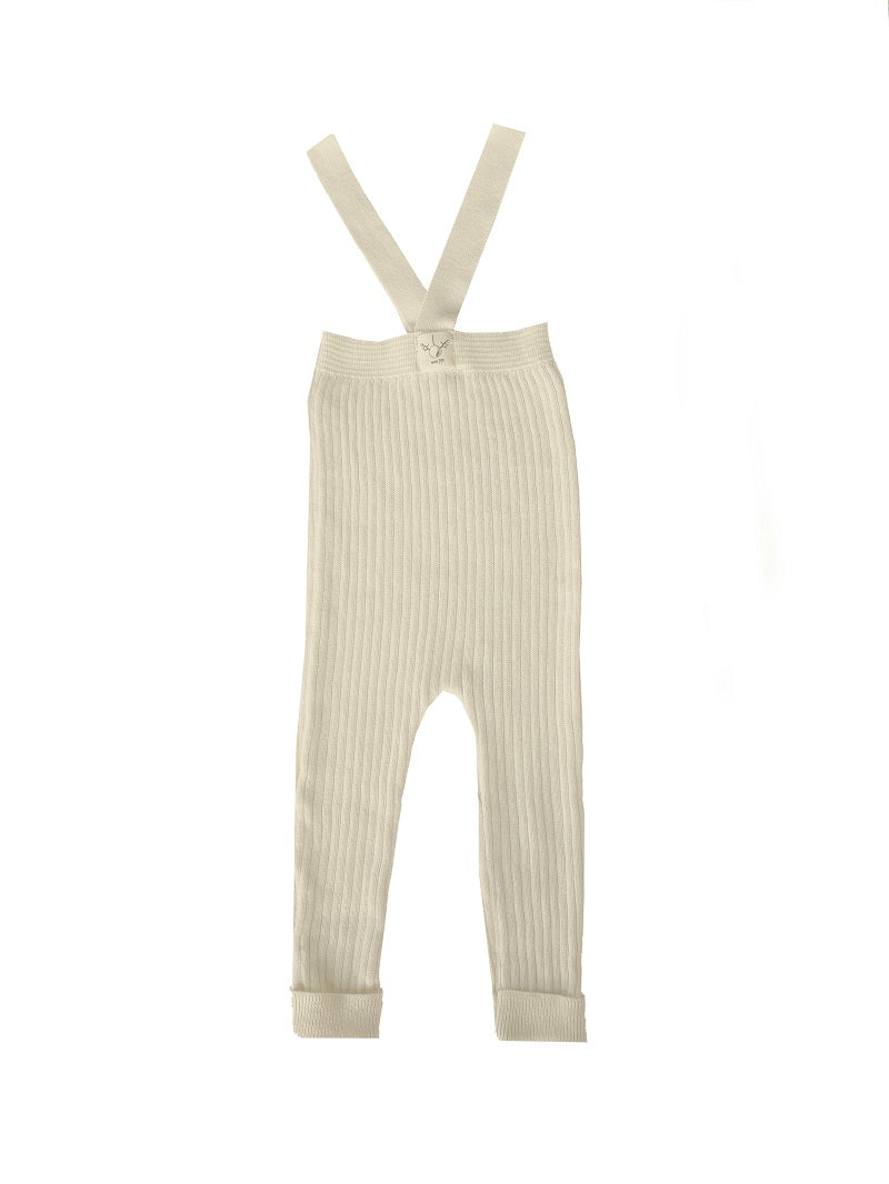 Organic Knitted Baby Tight with Suspenders -Cream