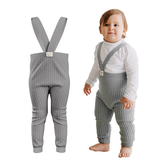 Organic Knitted Baby Tight with Suspenders -Grey