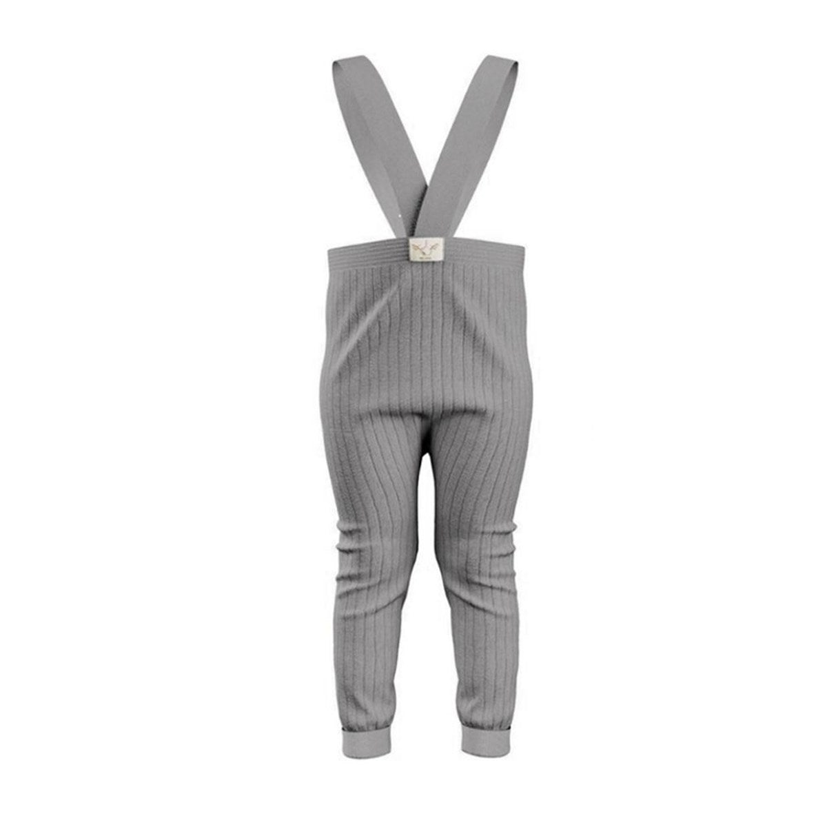 Organic Knitted Baby Tight with Suspenders -Grey