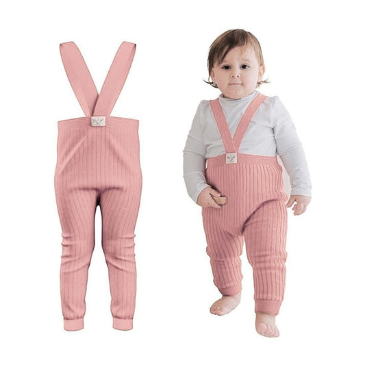 Organic Knitted Baby Tight with Suspenders Pink