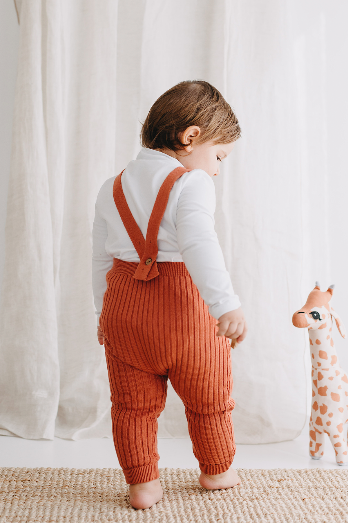 Organic Knitted Baby Tight with Suspenders-Brick Red