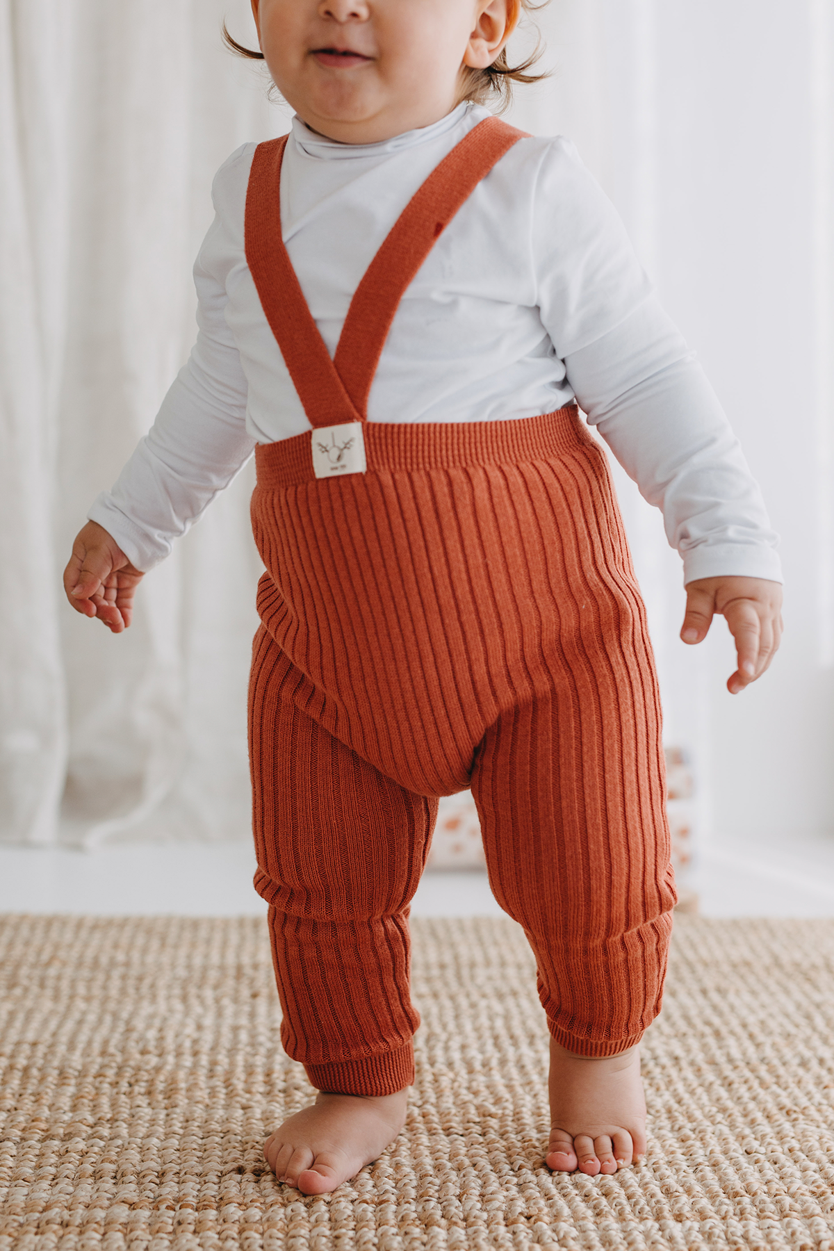 Organic Knitted Baby Tight with Suspenders-Brick Red